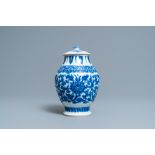 A Chinese blue and white 'lotus scroll' jar and cover, Transitional period