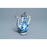 A Chinese blue and white silver-mounted ewer and cover, Transitional period