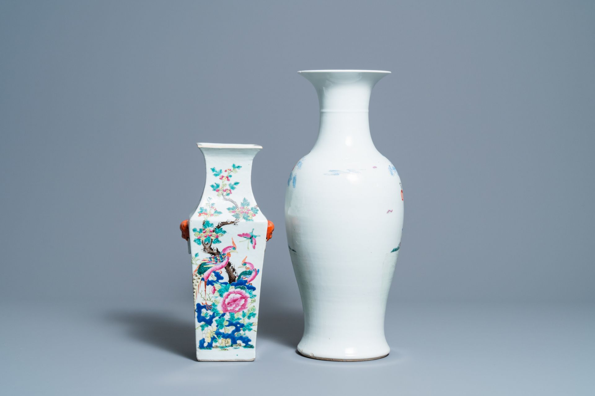 Two Chinese famille rose vases, 19/20th C. - Image 4 of 7