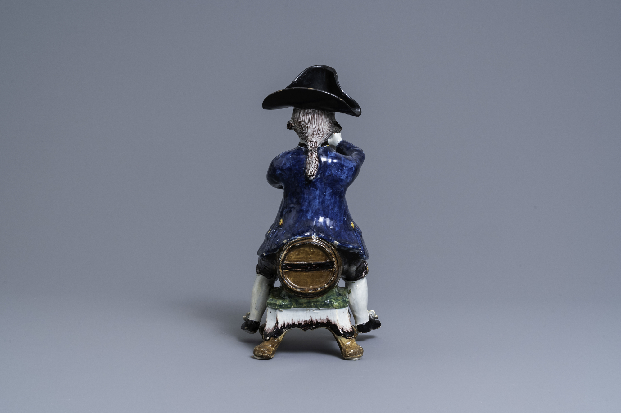 A large polychrome Dutch Delft 'Bobbejak' table fountain, 18th C. - Image 4 of 9