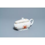 A Chinese Scottish market Ross of Balnagowan armorial sauceboat and cover, Qianlong