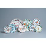 Eight Chinese blue and white, famille rose and famille verte dishes, Kangxi and later