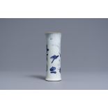 A Chinese blue and white sleeve vase with birds among blossoming branches, Transitional period