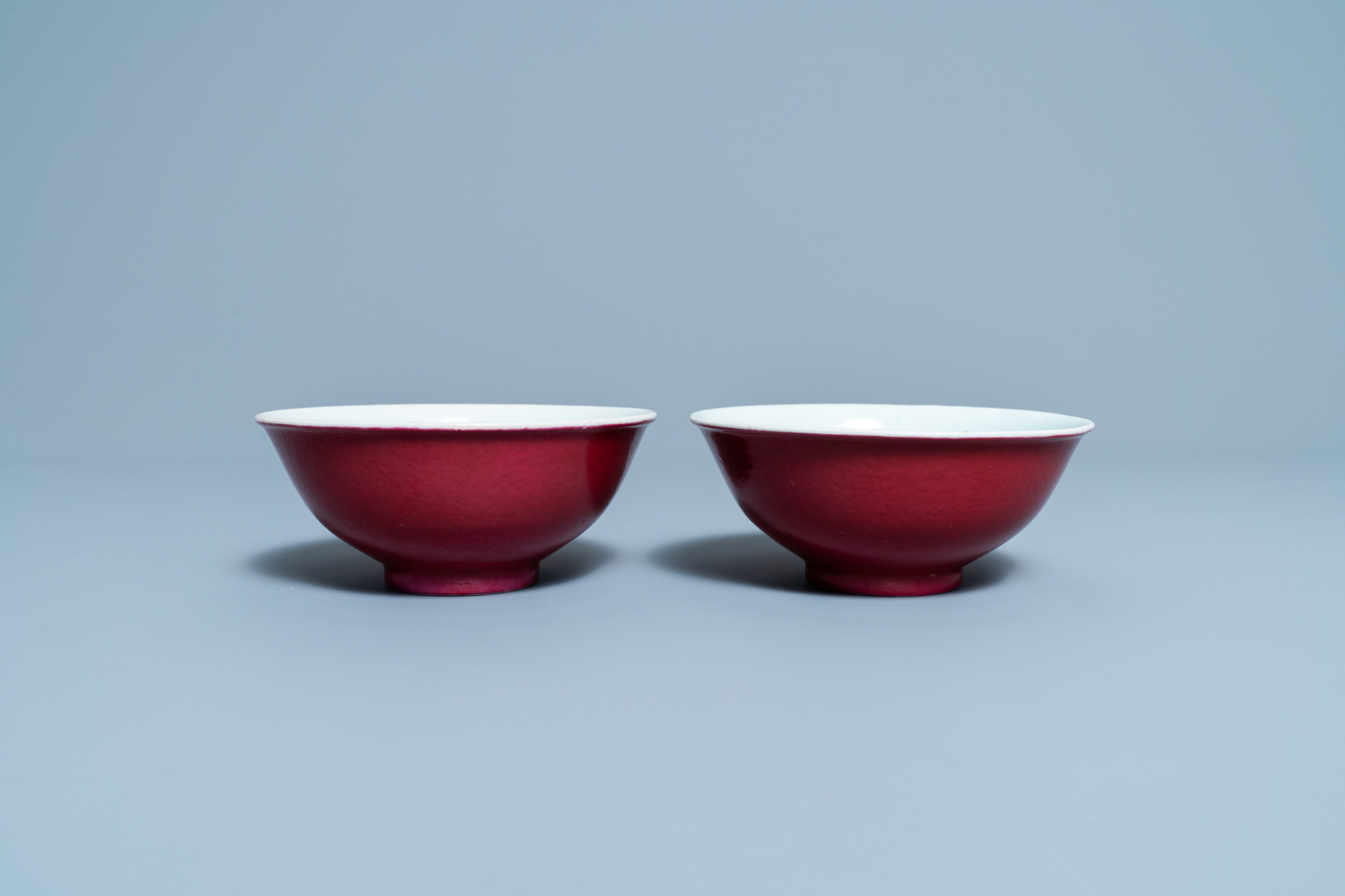 A pair of Chinese monochrome ruby red bowls, Jiaqing mark and of the period - Image 2 of 8