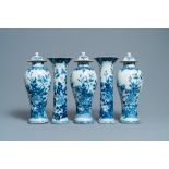 A Chinese blue and white five-piece garniture with floral design, Qianlong