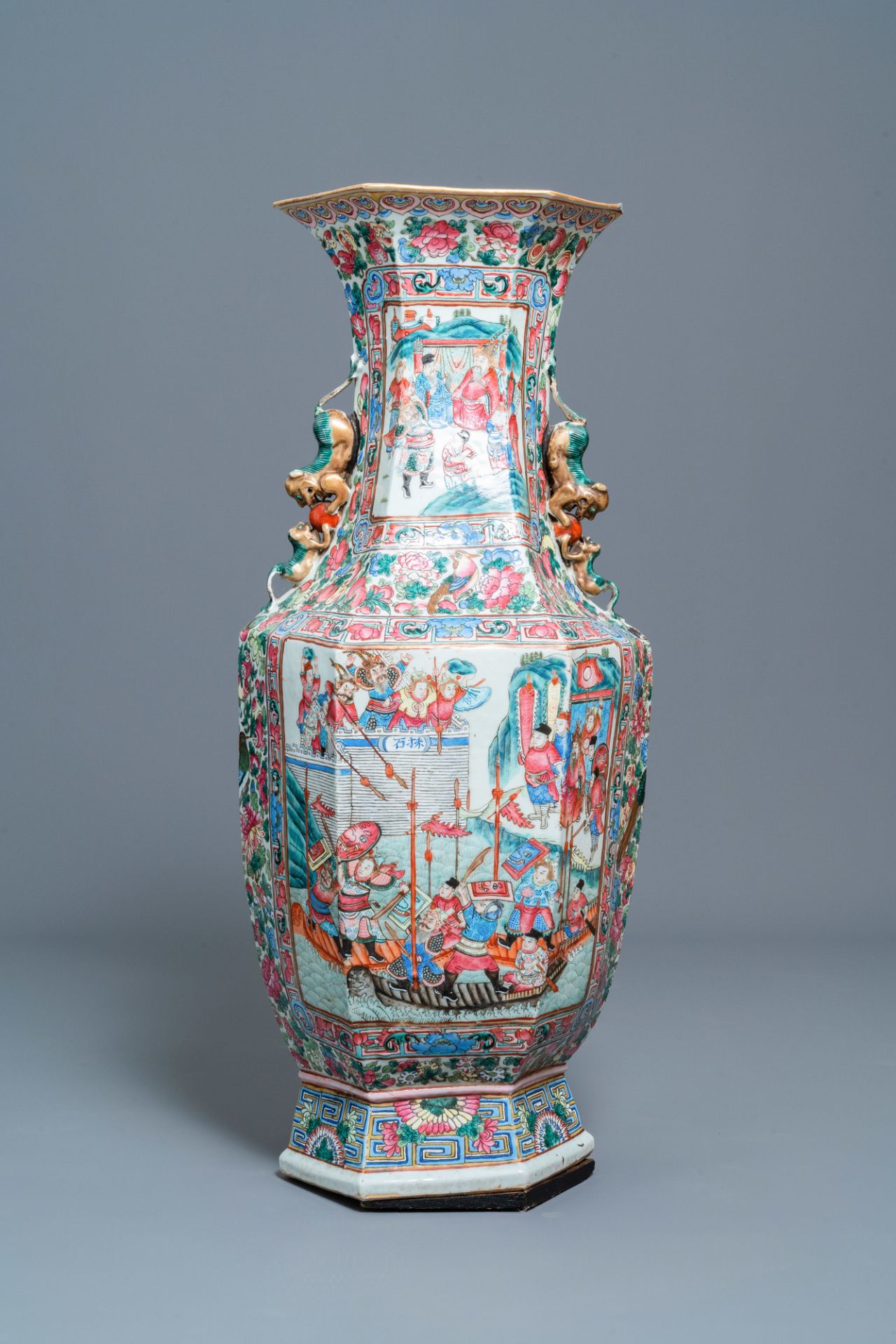 A large Chinese hexagonal famille rose vase, 19th C. - Image 2 of 7