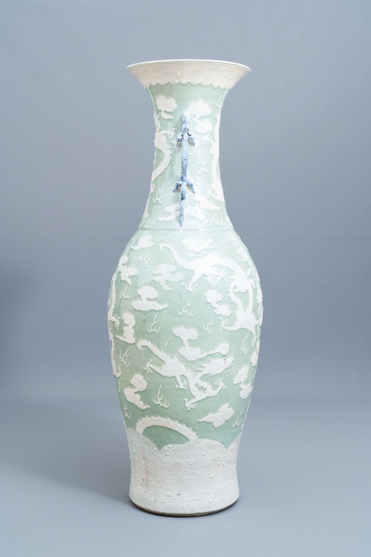 A massive Chinese celadon-ground 'dragon' vase, 19th C. - Image 4 of 6