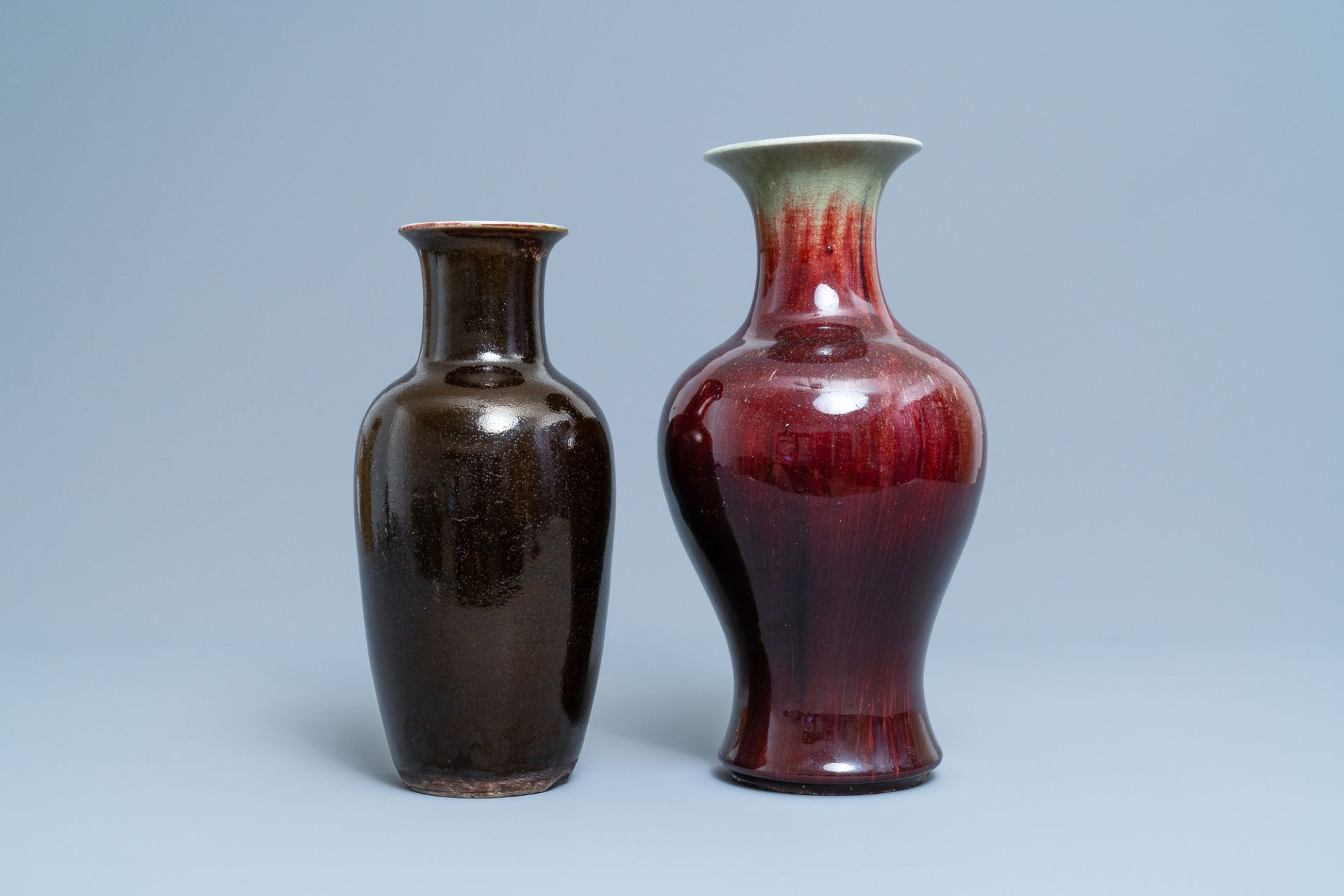 Two Chinese monochrome flambe-glazed vases, 19th C. - Image 3 of 6