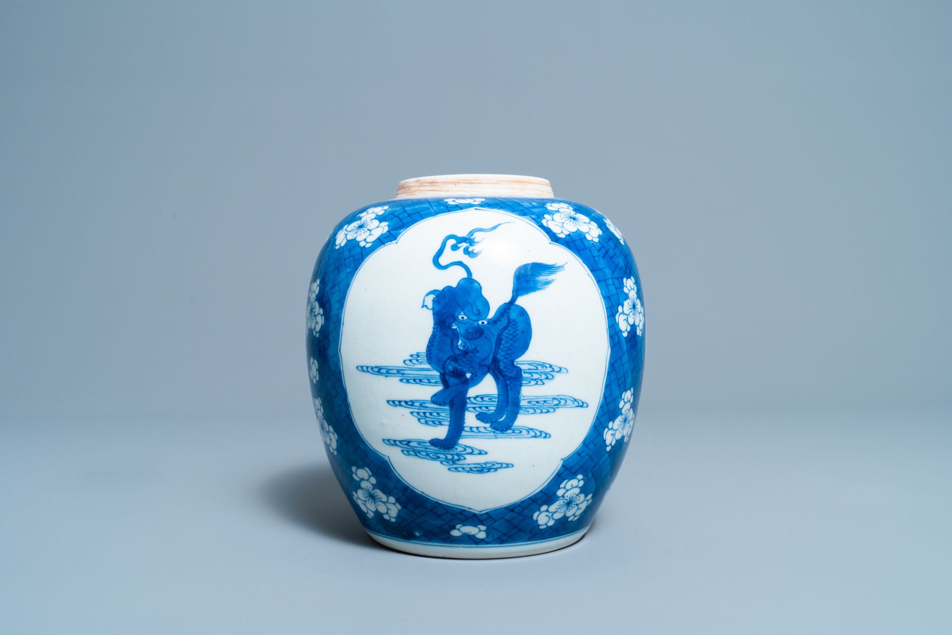 A Chinese blue and white 'qilin' jar, Kangxi