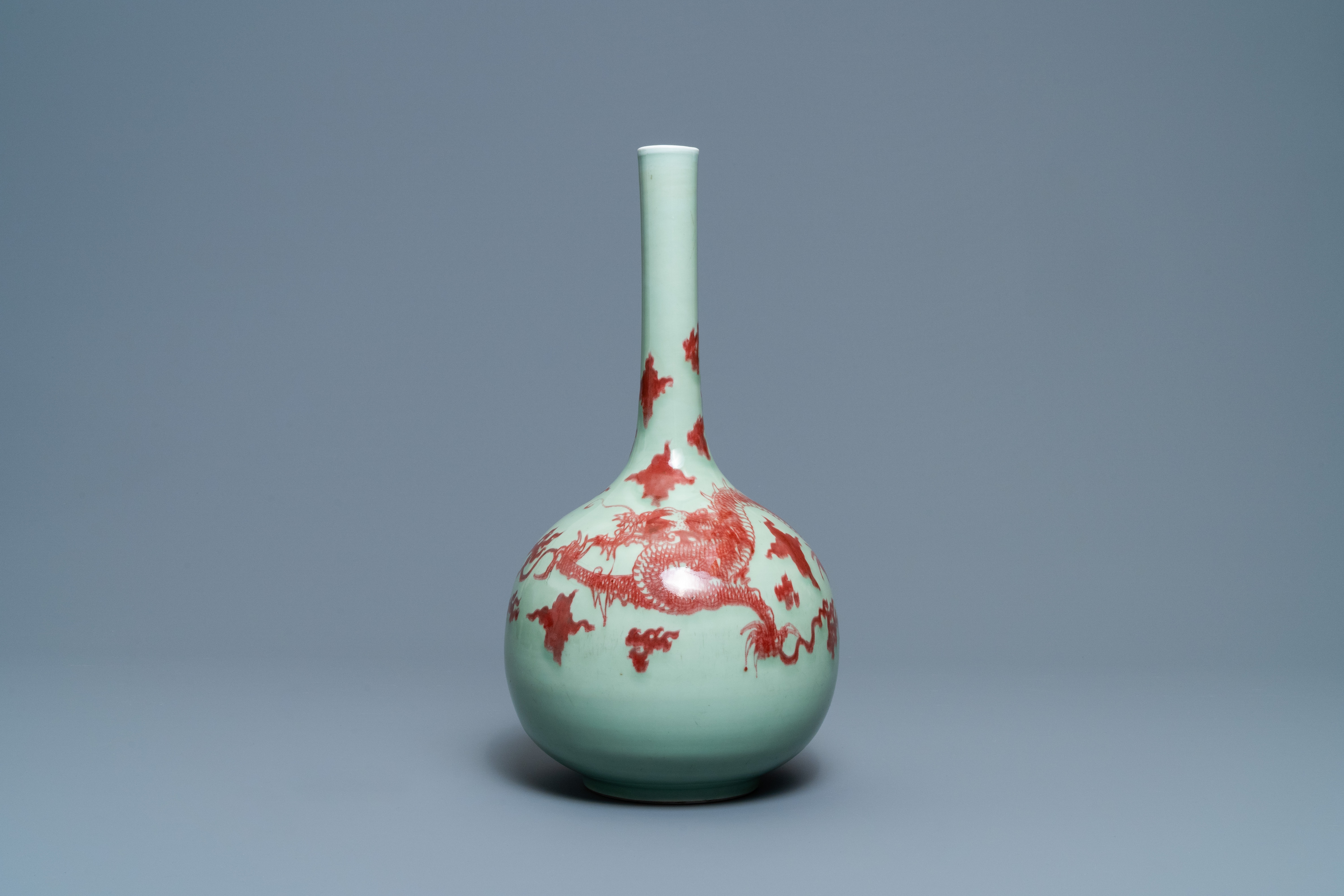 A Chinese copper-red celadon-ground 'dragon' vase, Kangxi