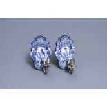 A pair of Dutch Delft blue and white appliques with royalist portraits, 18th C.