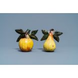 A polychrome Dutch Delft model of an apple and one of a pear, 18th C.