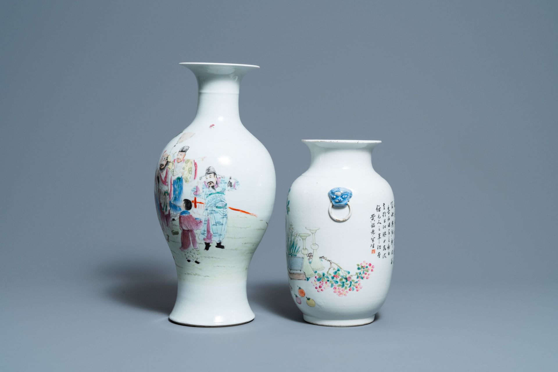 A Chinese qianjiang cai vase and a famille rose vase, 19/20th C. - Image 2 of 6