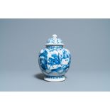 A Chinese blue and white 'horseriders' vase and cover, Kangxi