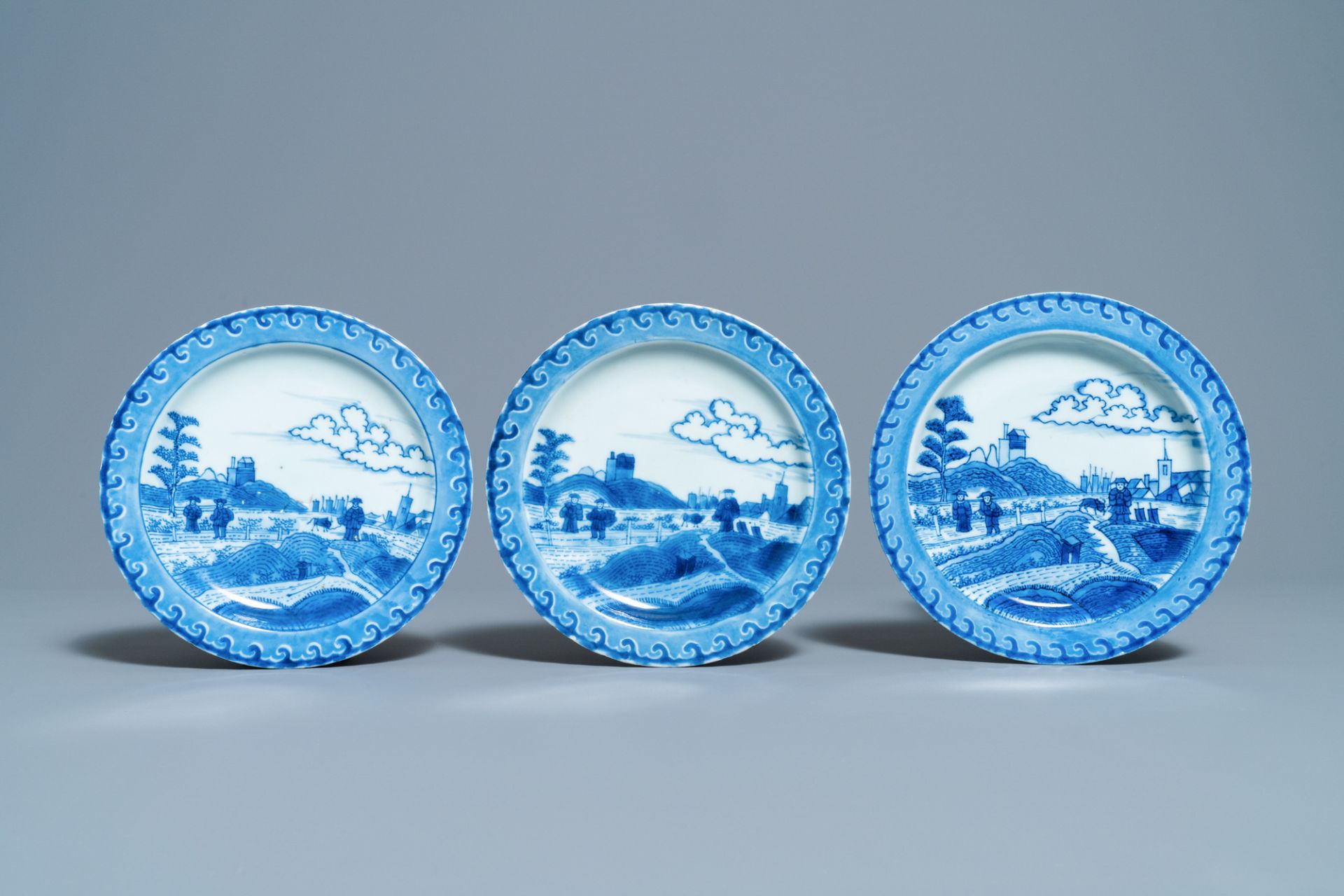 Six Chinese blue and white 'Scheveningen' plates, Kangxi - Image 4 of 5