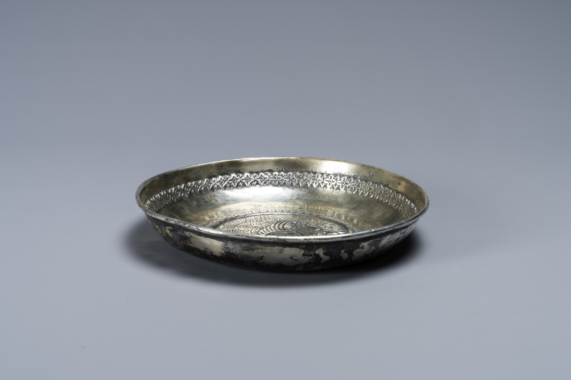 A Sassanian silver 'simurgh' dish, Persia, 6/8th C. - Image 3 of 3