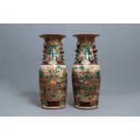 A pair of very large Chinese Nanking crackle-glazed famille verte vases, 19th C.