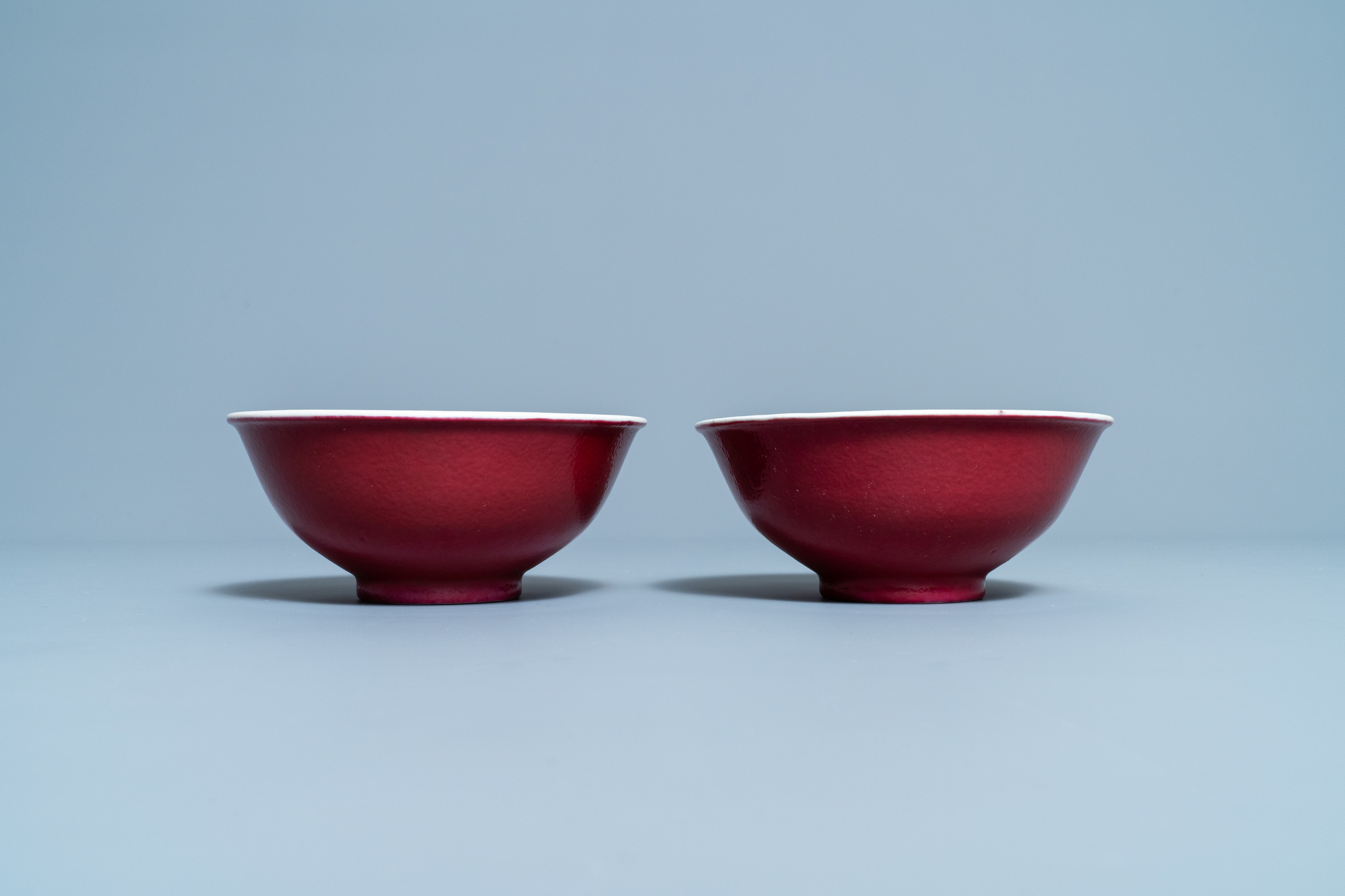 A pair of Chinese monochrome ruby red bowls, Jiaqing mark and of the period - Image 4 of 8