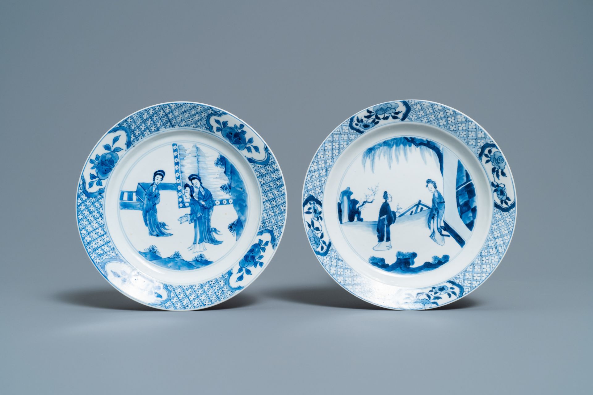 Four Chinese blue and white 'Long Eliza' plates, Kangxi and Jiajing marks, Kangxi - Image 2 of 5