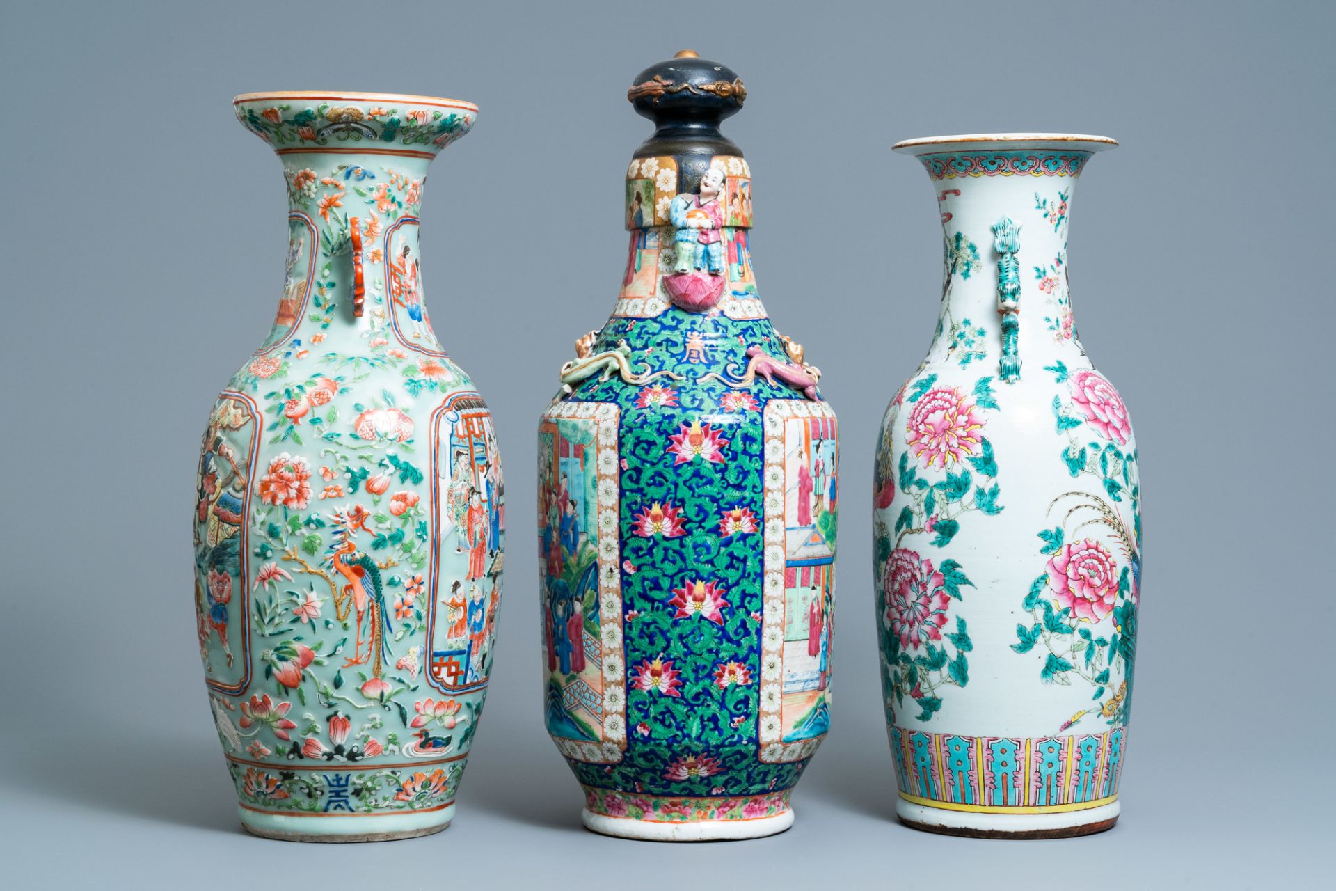 Three Chinese famille rose vases, 19th C. - Image 4 of 6