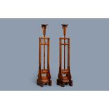 A pair of Chinese wooden lamp stands, 19th C.