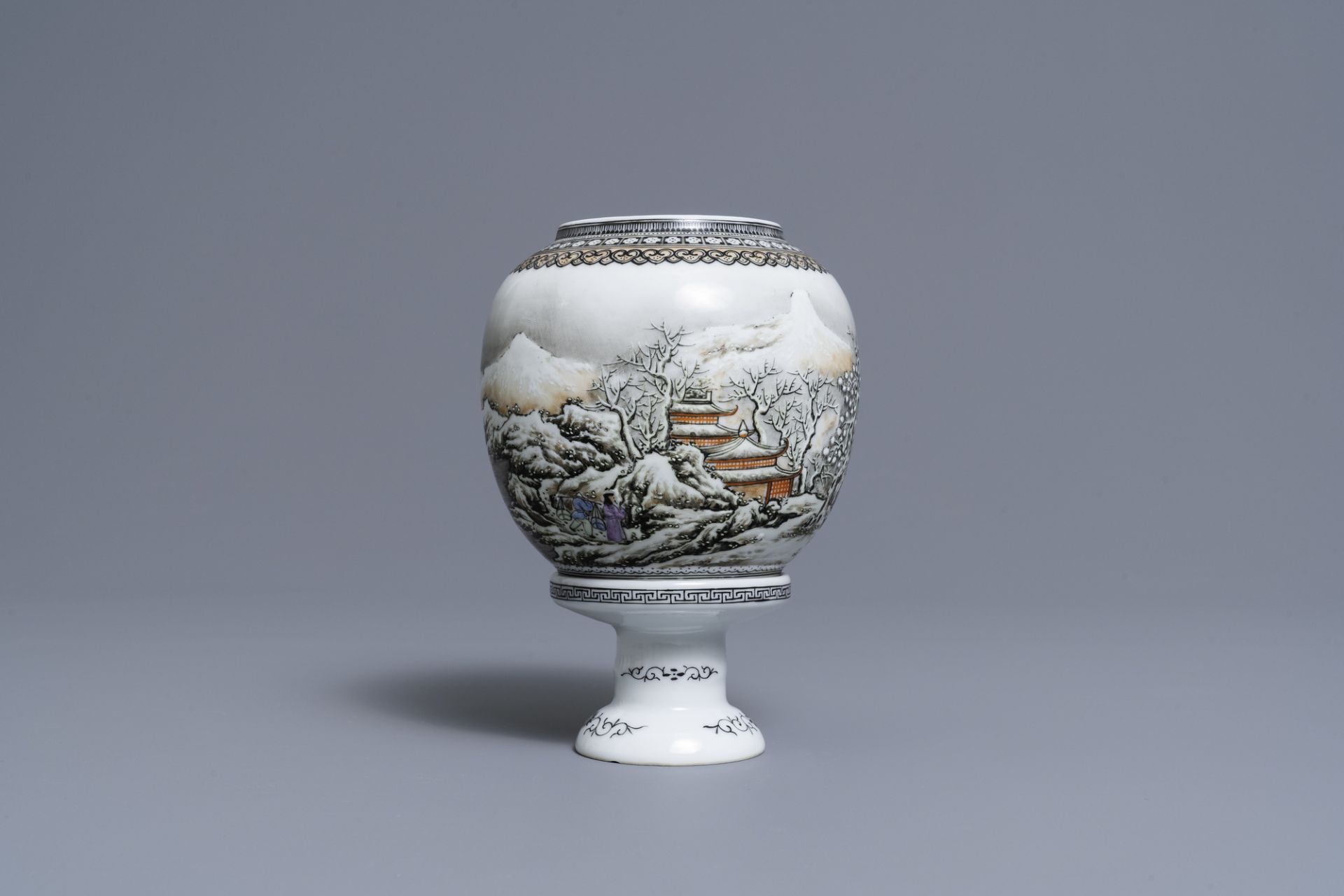 A Chinese eggshell porcelain lantern with a winter landscape, Republic