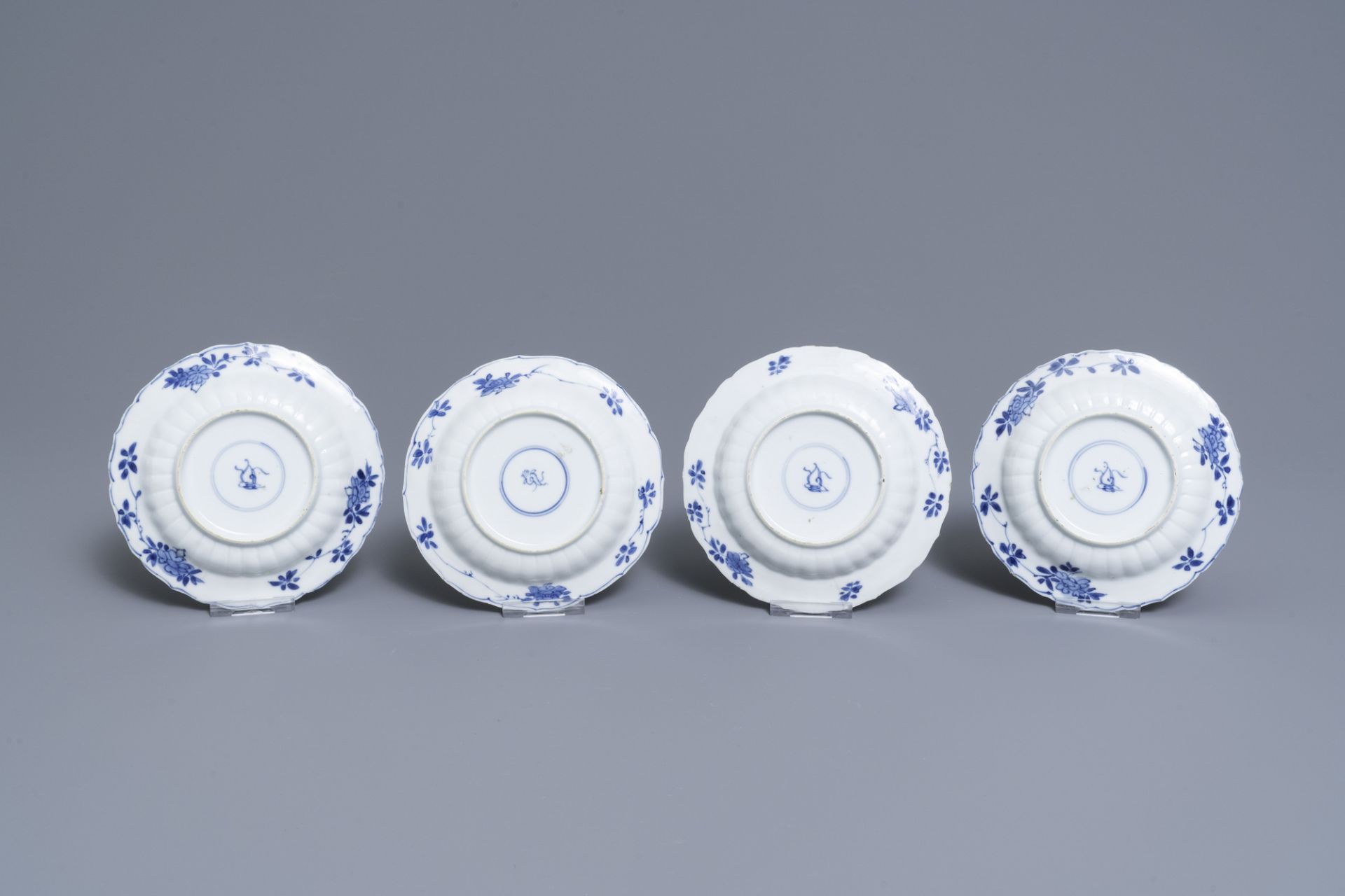 Six Chinese blue and white cups and saucers and eleven miniature vases, Kangxi - Image 9 of 17