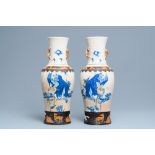 A pair of Chinese Nanking crackle-glazed vases with Li Tieguai, 19th C.