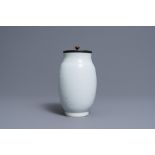 A Chinese monochrome white vase with an incised design of birds, Transitional period