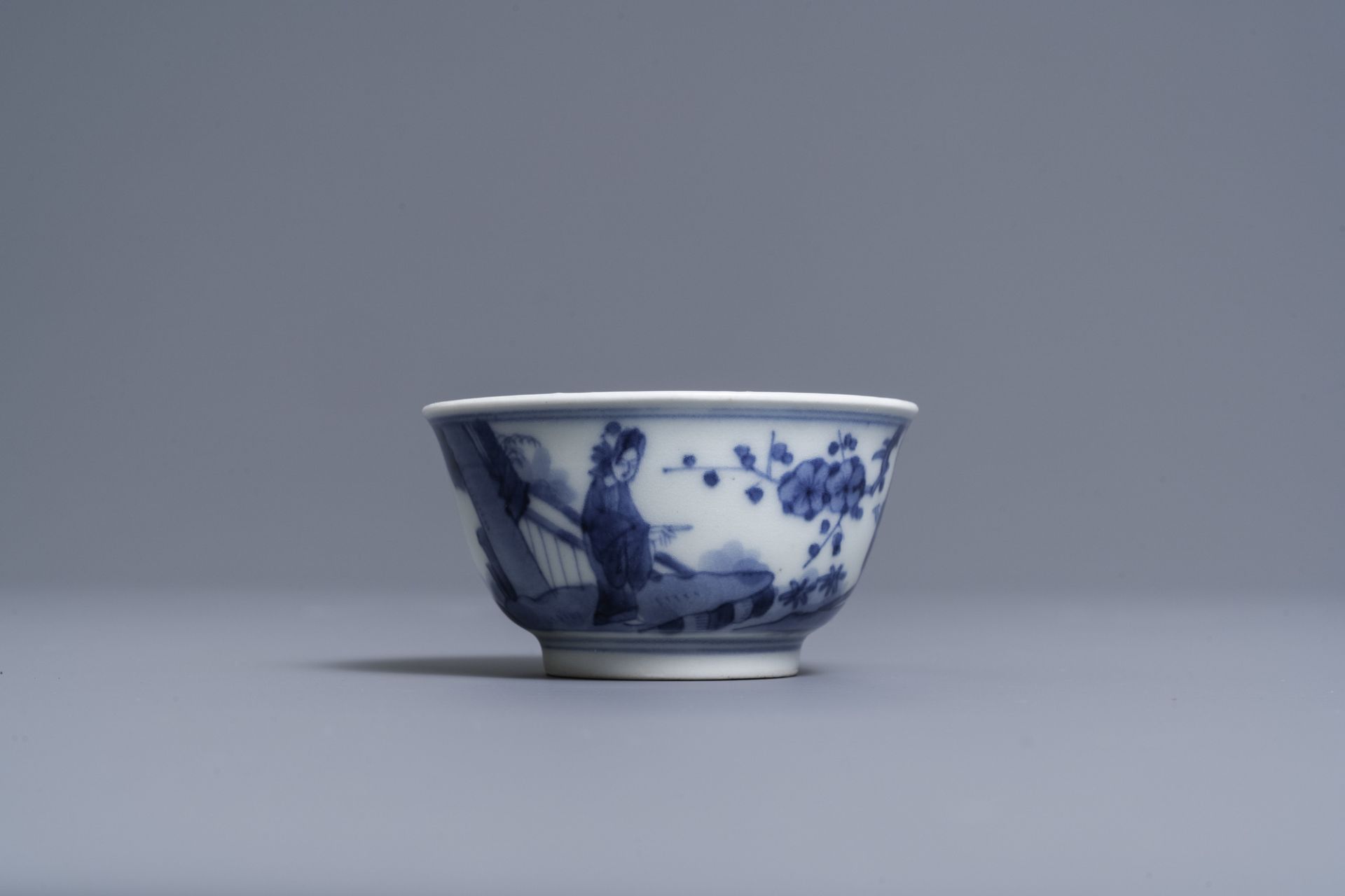 Two Japanese blue and white Arita plates and a cup and saucer, Edo, 17/18th C. - Image 7 of 11
