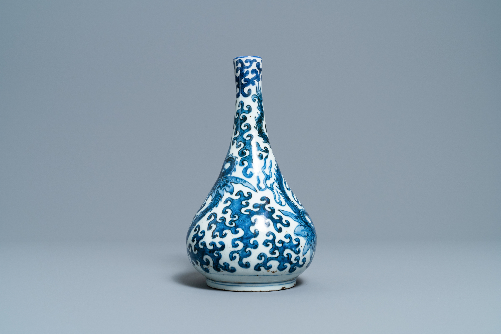 A Chinese blue and white 'sea dragons' bottle vase, Wanli - Image 4 of 6