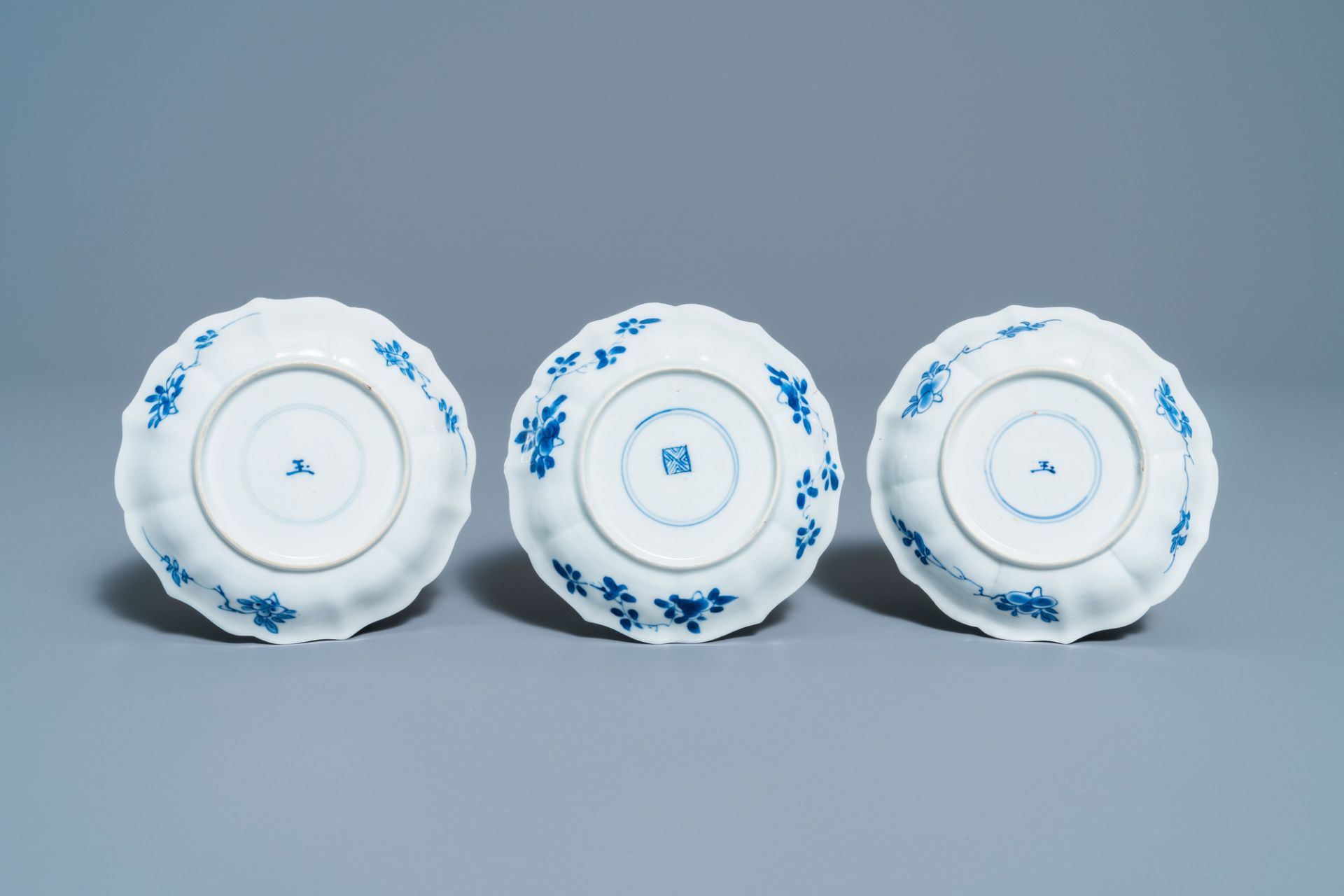 Six Chinese blue and white cups and saucers, Kangxi - Image 3 of 11