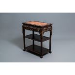 A Chinese mother-of-pearl-inlaid wooden sideboard with marble top, 19th C.