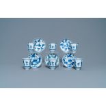 Six large Chinese blue and white cups and five saucers, Yu mark, Kangxi