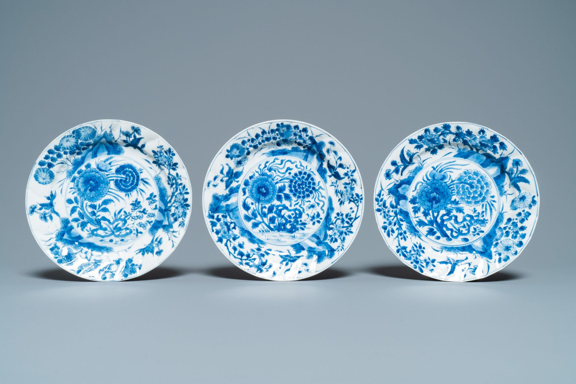 Six Chinese blue and white plates with floral design, Kangxi - Image 2 of 5