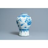 A Chinese blue and white vase with floral design, Transitional period