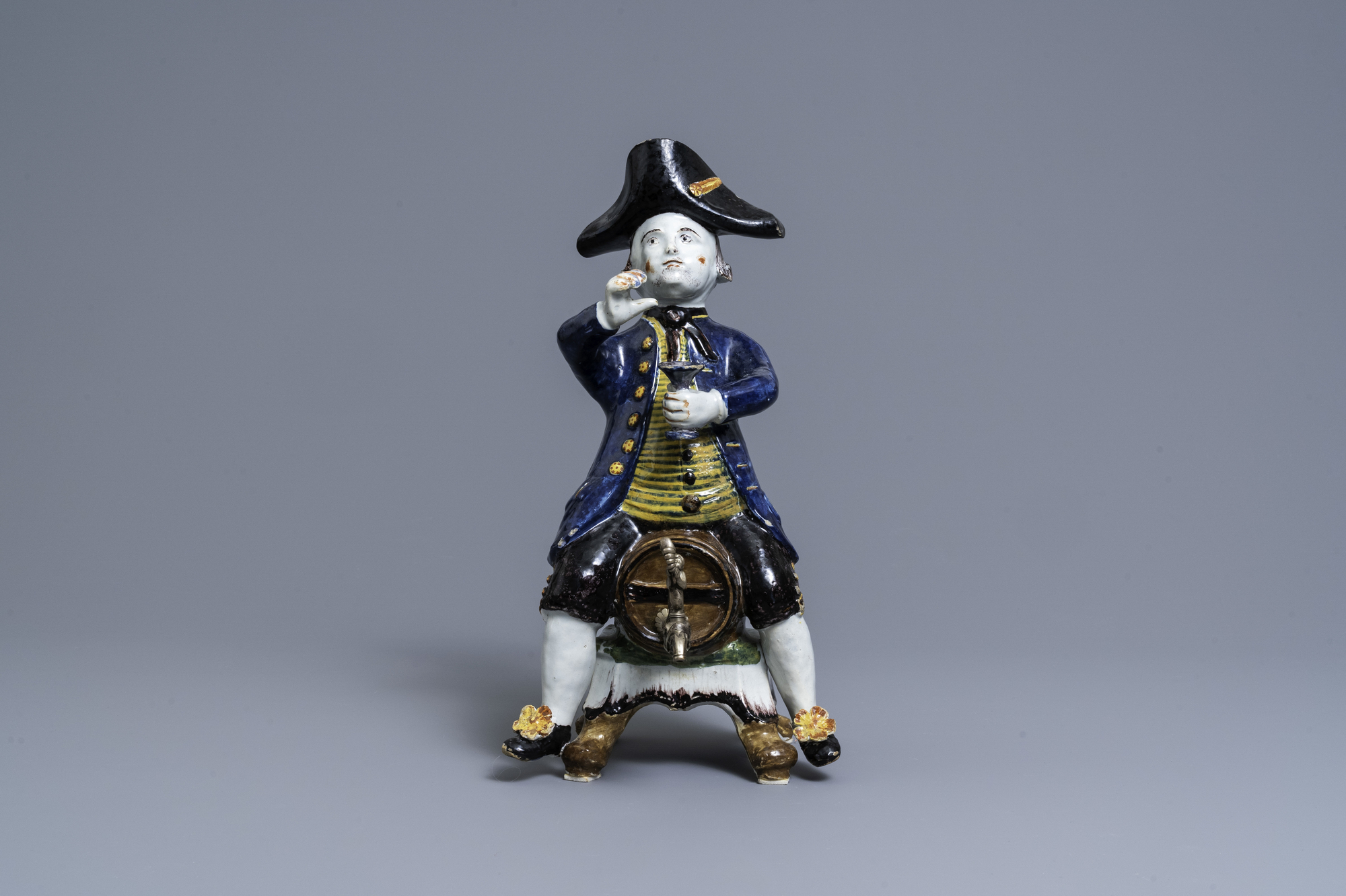 A large polychrome Dutch Delft 'Bobbejak' table fountain, 18th C. - Image 2 of 9