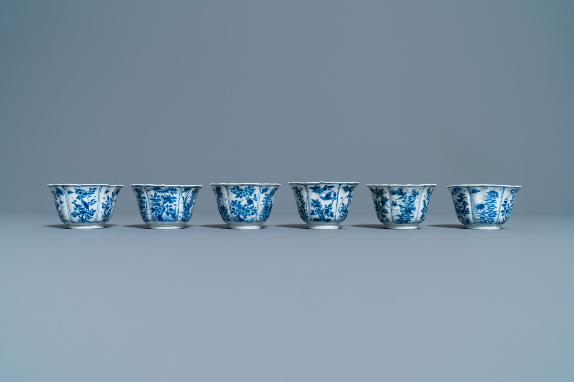 Six Chinese blue and white cups and saucers, Kangxi - Image 7 of 11