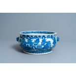 A large Chinese blue and white 'landscape' censer, Qianlong