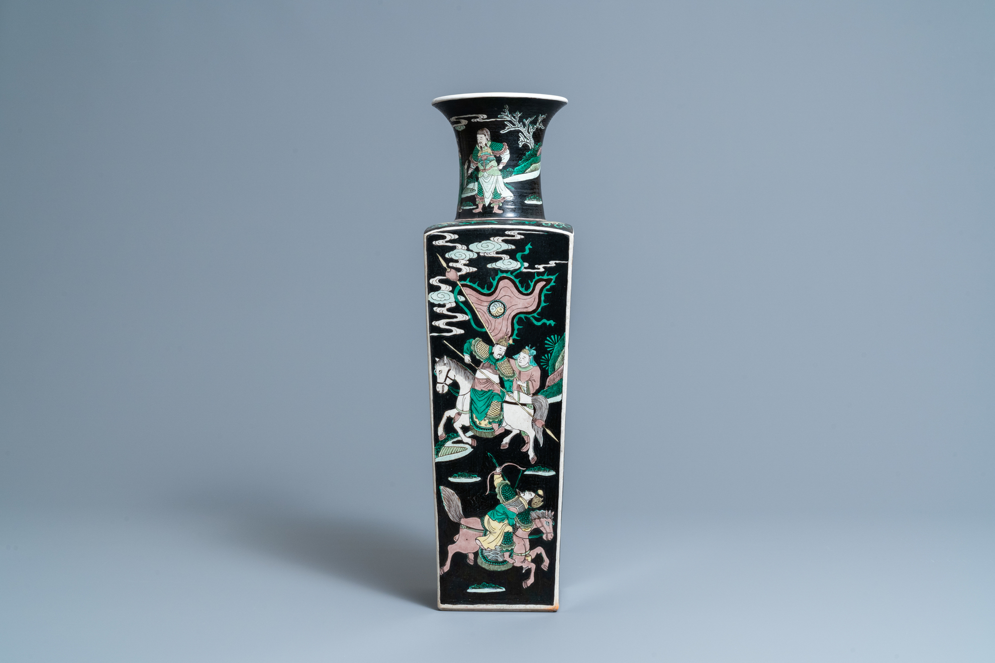 A Chinese square famille noire vase with figurative panels, Kangxi mark, 19th C. - Image 2 of 7