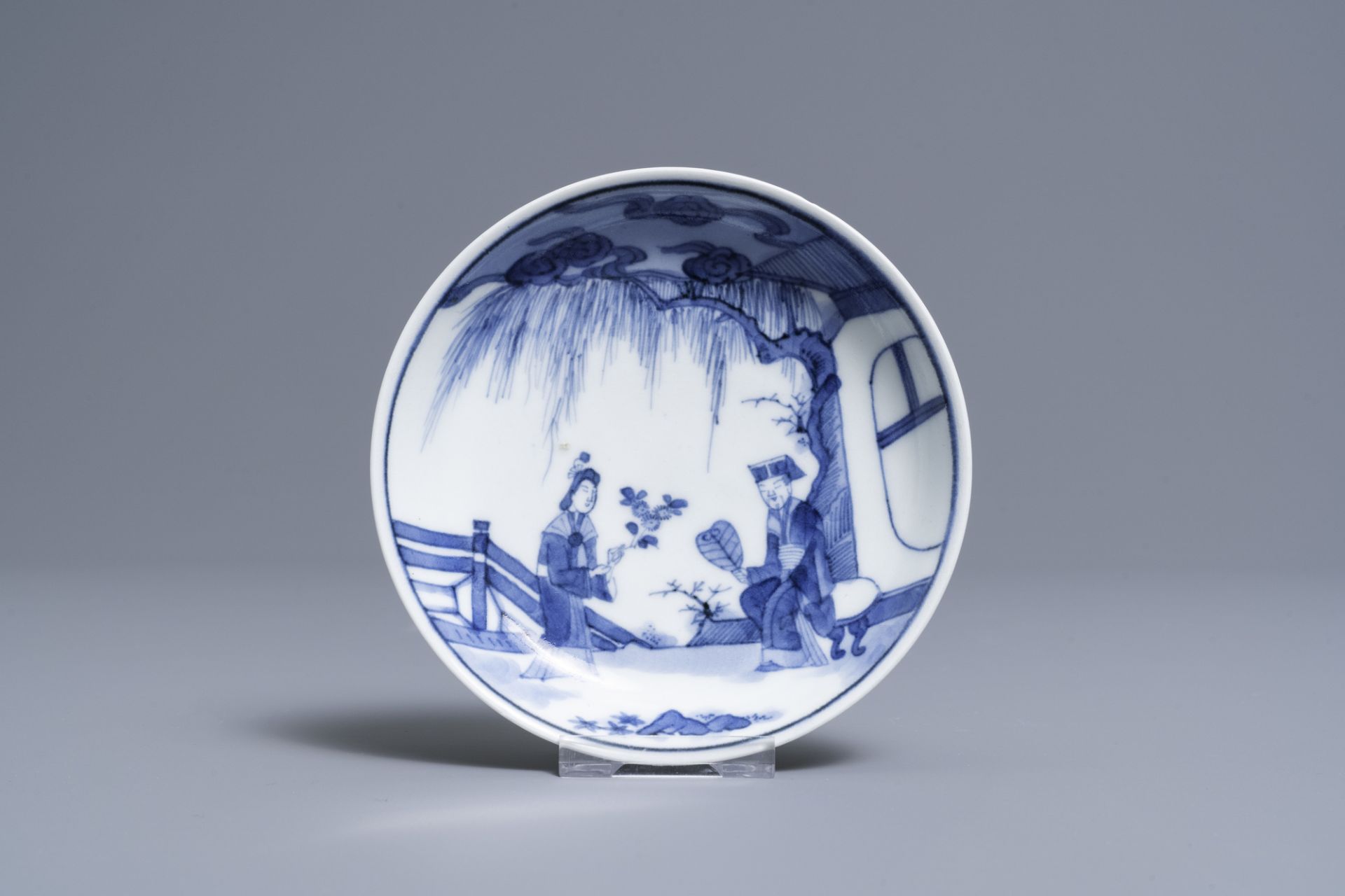 Two Japanese blue and white Arita plates and a cup and saucer, Edo, 17/18th C. - Image 4 of 11