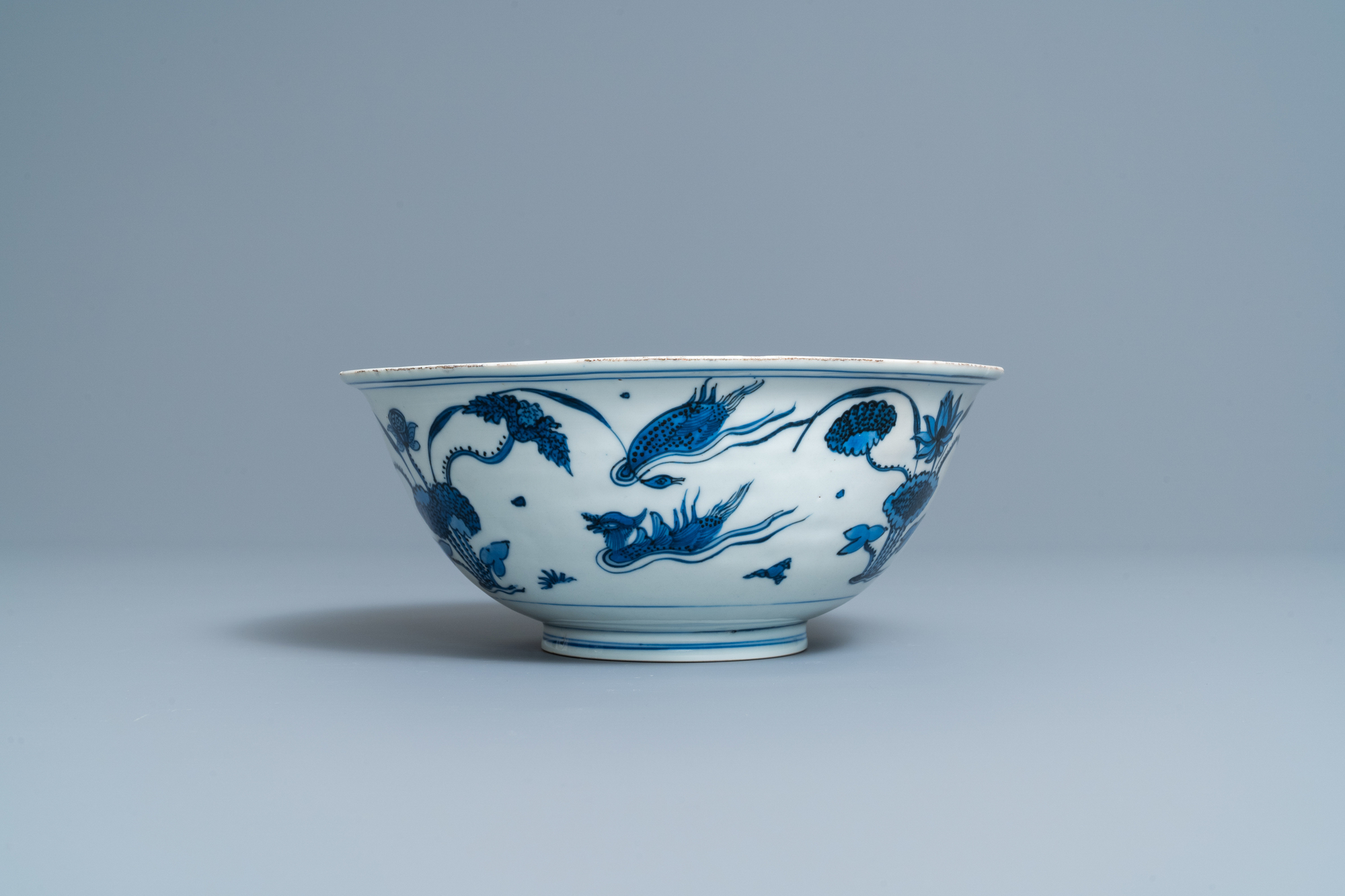 A Chinese blue and white 'mandarin ducks' bowl, Chenghua mark, Wanli - Image 2 of 7