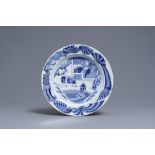 A Chinese blue and white 'tea cultivation' dish, Qianlong