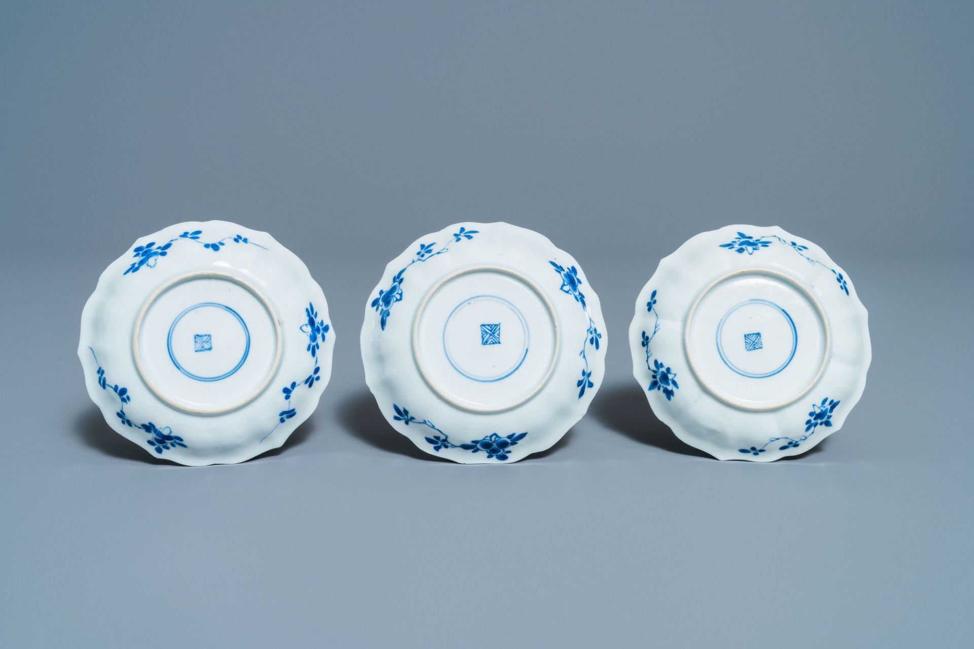 Six Chinese blue and white cups and saucers, Kangxi - Image 5 of 11