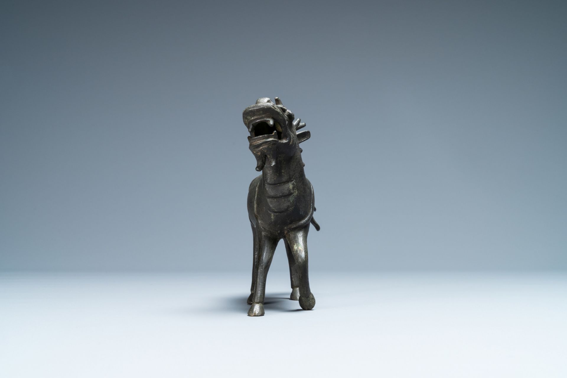 A Chinese bronze 'qilin' censer, Kangxi - Image 3 of 7