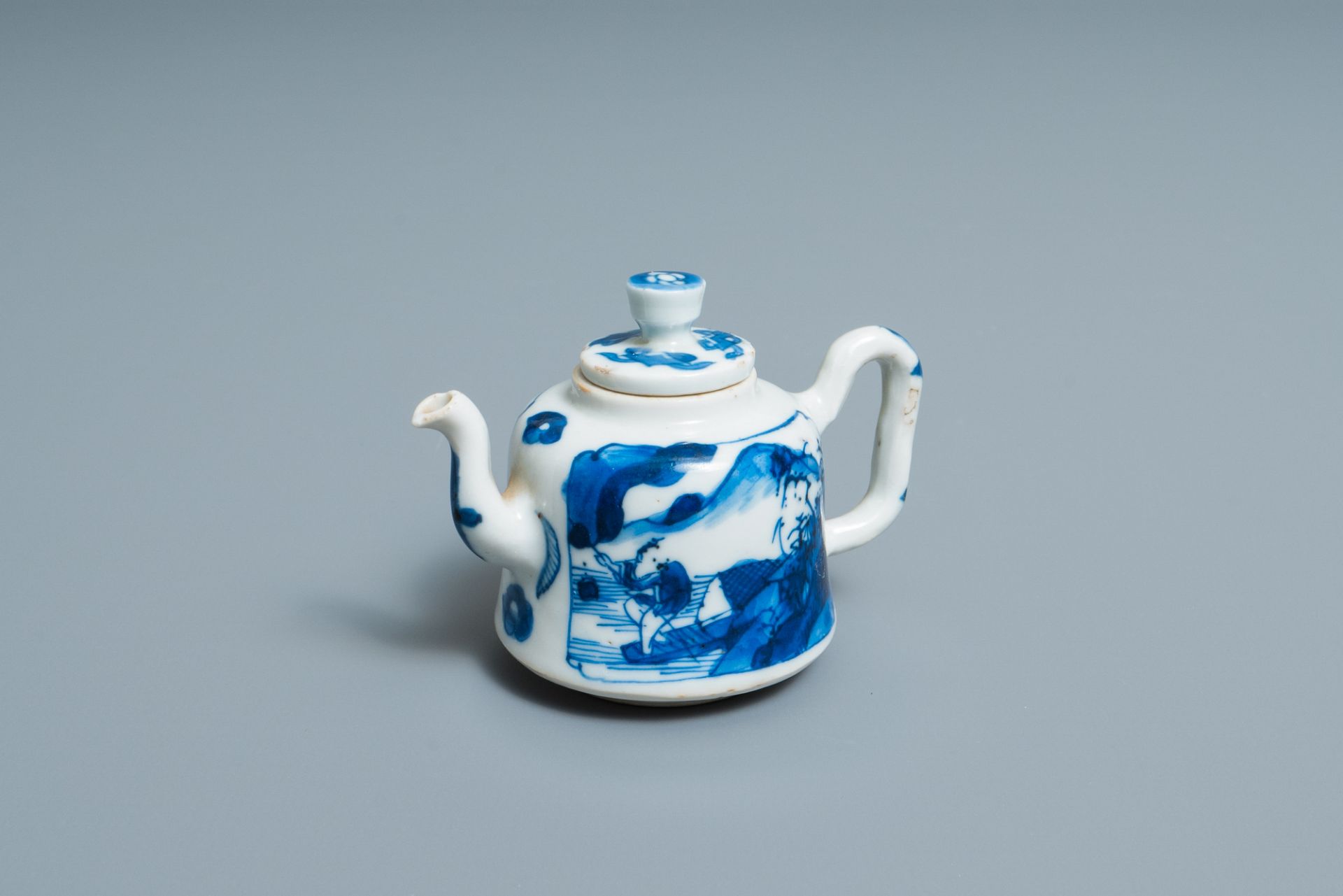 A Chinese blue and white miniature teapot, Kangxi