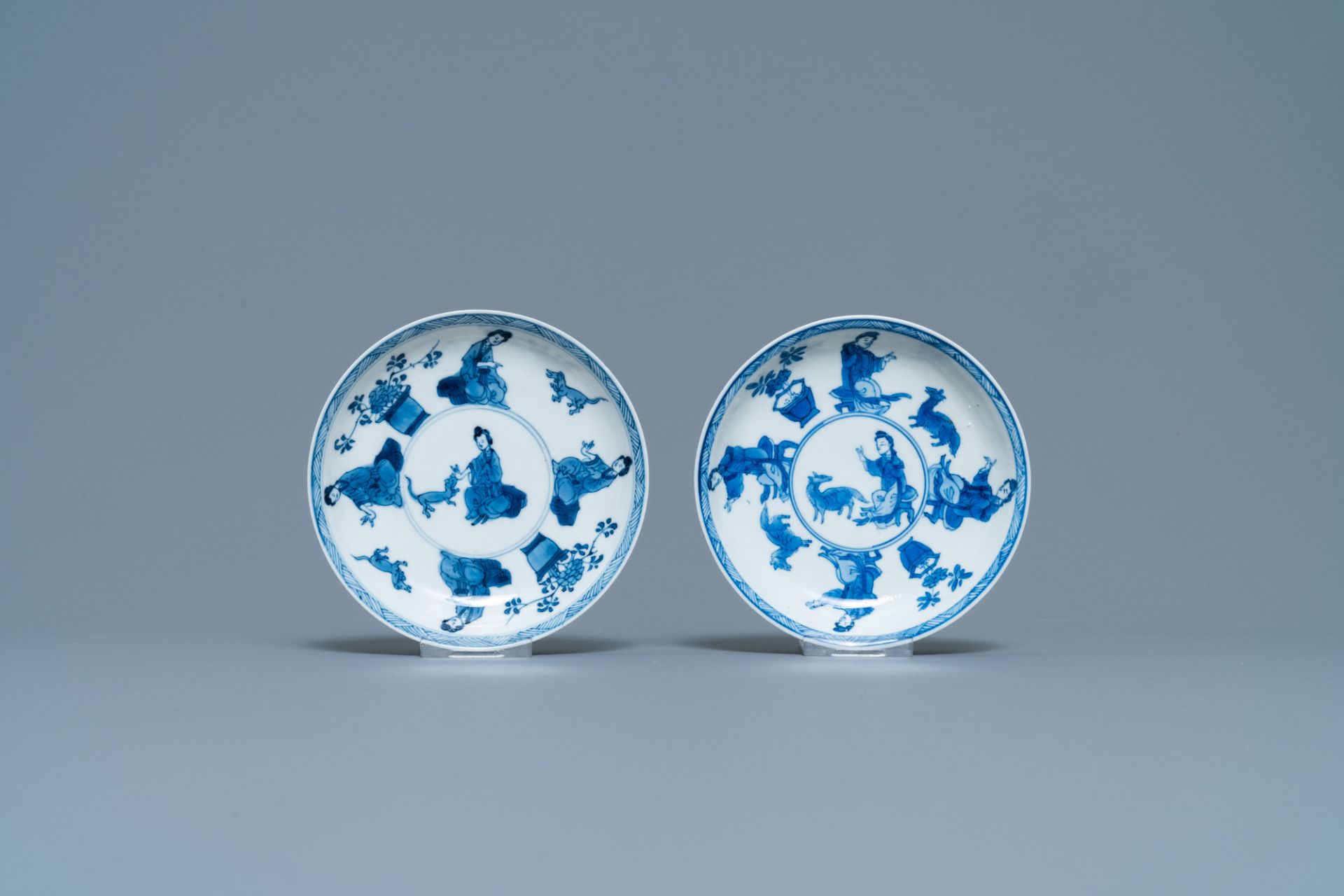 Six large Chinese blue and white cups and five saucers, Yu mark, Kangxi - Image 3 of 11