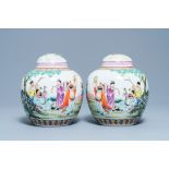 A pair of Chinese famille rose covered jars, Qianlong mark, Republic