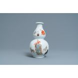 A Chinese polychrome double gourd vase with a goat shepherd, Qianlong mark, Republic