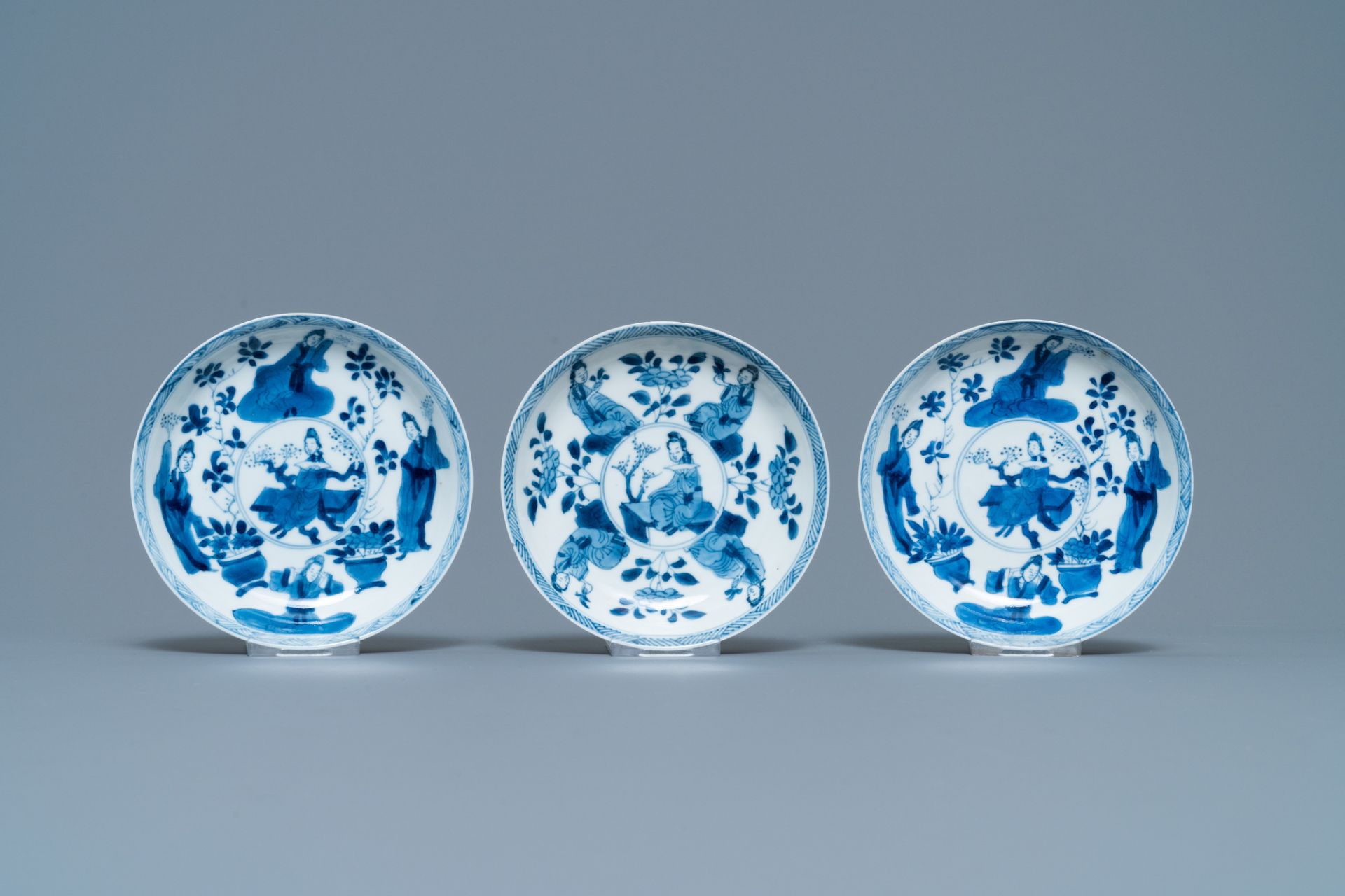 Six large Chinese blue and white cups and five saucers, Yu mark, Kangxi - Image 2 of 11